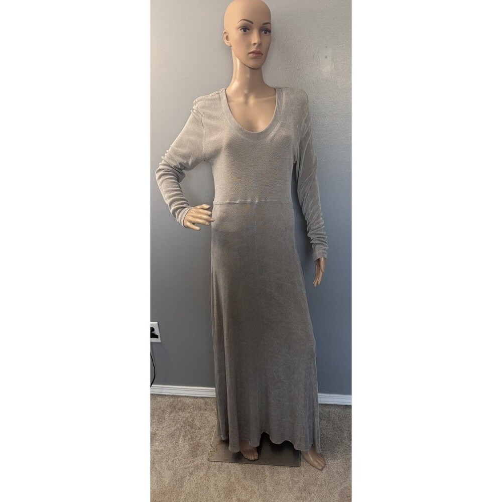 Vintage Rabbit Rabbit Rabbit Dress Womens 10 Taupe W/silver Maxi Long Sleeve